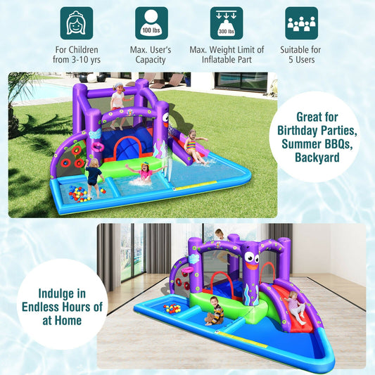 Inflatable Water Slide Park with Splash Pool and 750W Blower - Tampa Home & Garden Store