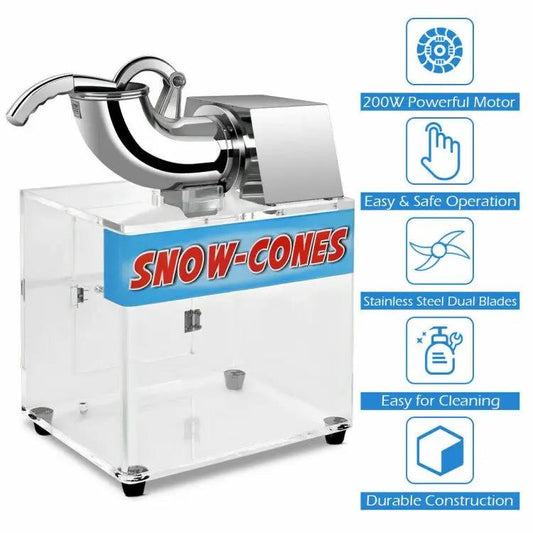 Snow Cone Maker Dual Blade Ice Shaver 200W motor chrome head clear housing on Tampa Home & Garden Store