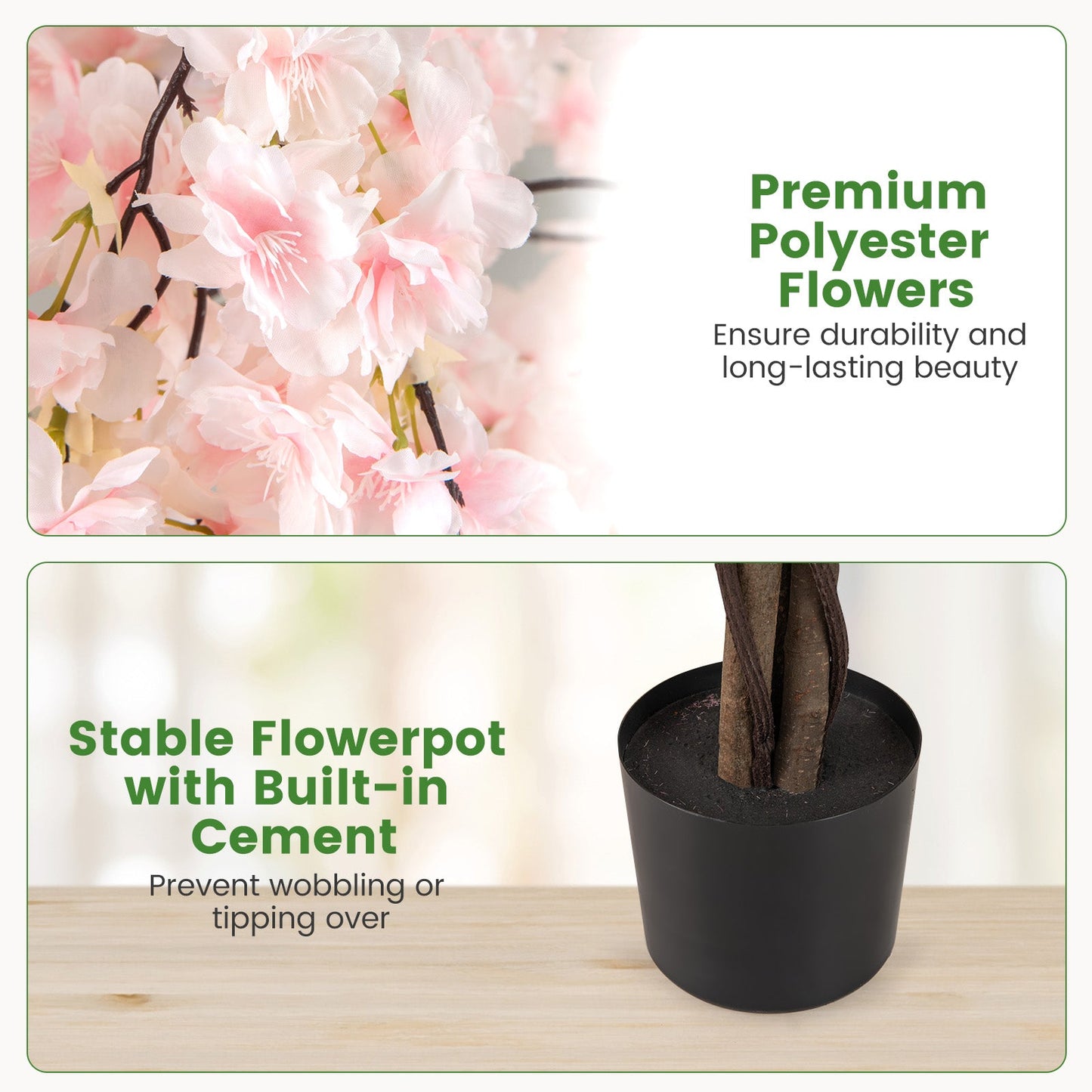 Tall Cherry Blossom Tree 2 Pack pink and white artificial trees with built-in cement flowerpot on Tampa Home & Garden Store