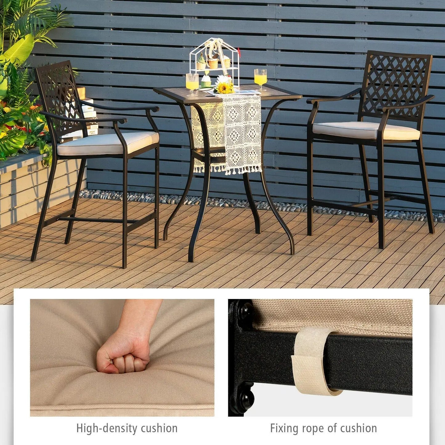 DirectDeals 2-piece patio bar stool set with cushioned white seats and armrests on Tampa Home & Garden Store