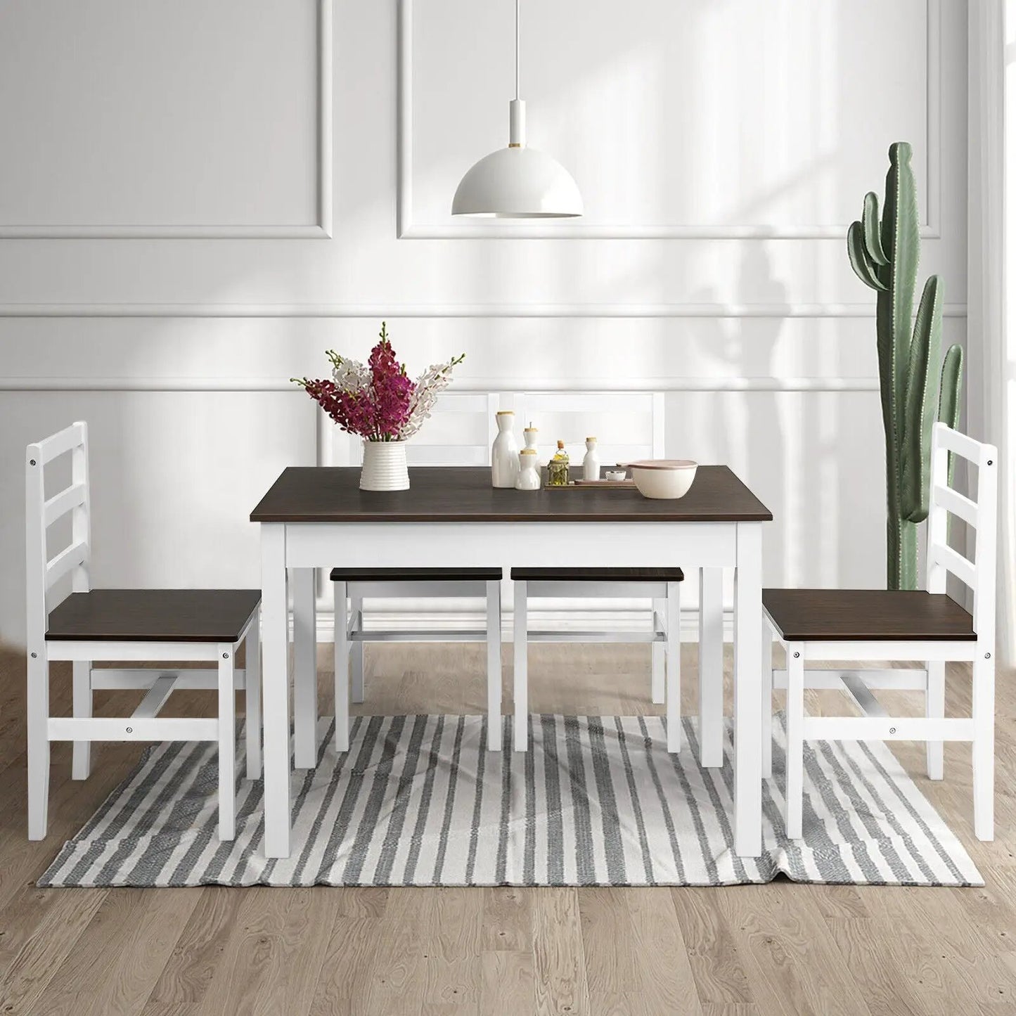 Solid Wood Compact Kitchen Dining Set Walnut 5-piece with white frames and dark walnut tabletop on Tampa Home & Garden Store