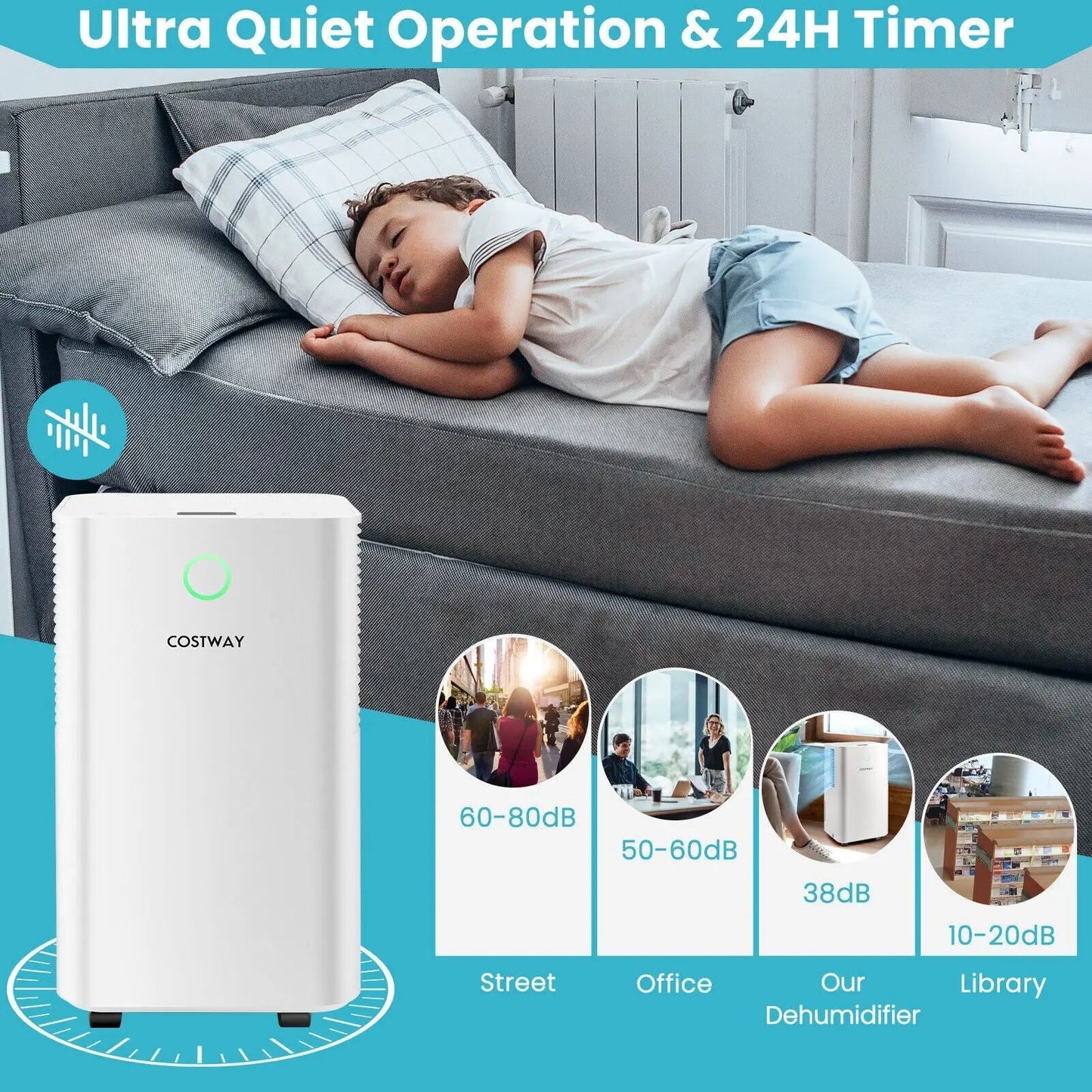 32-pint dehumidifier COSTWAY with auto defrost timer white on Tampa Home & Garden Store