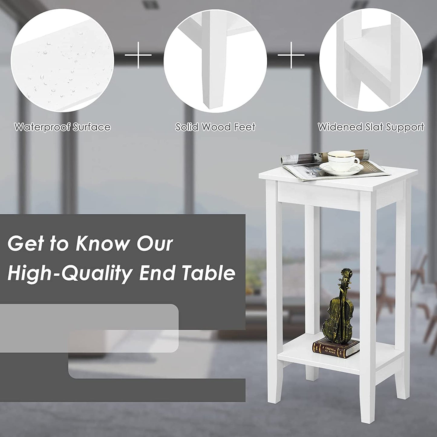 Set of 2 white 2-tier end tables with storage shelves on Tampa Home & Garden Store