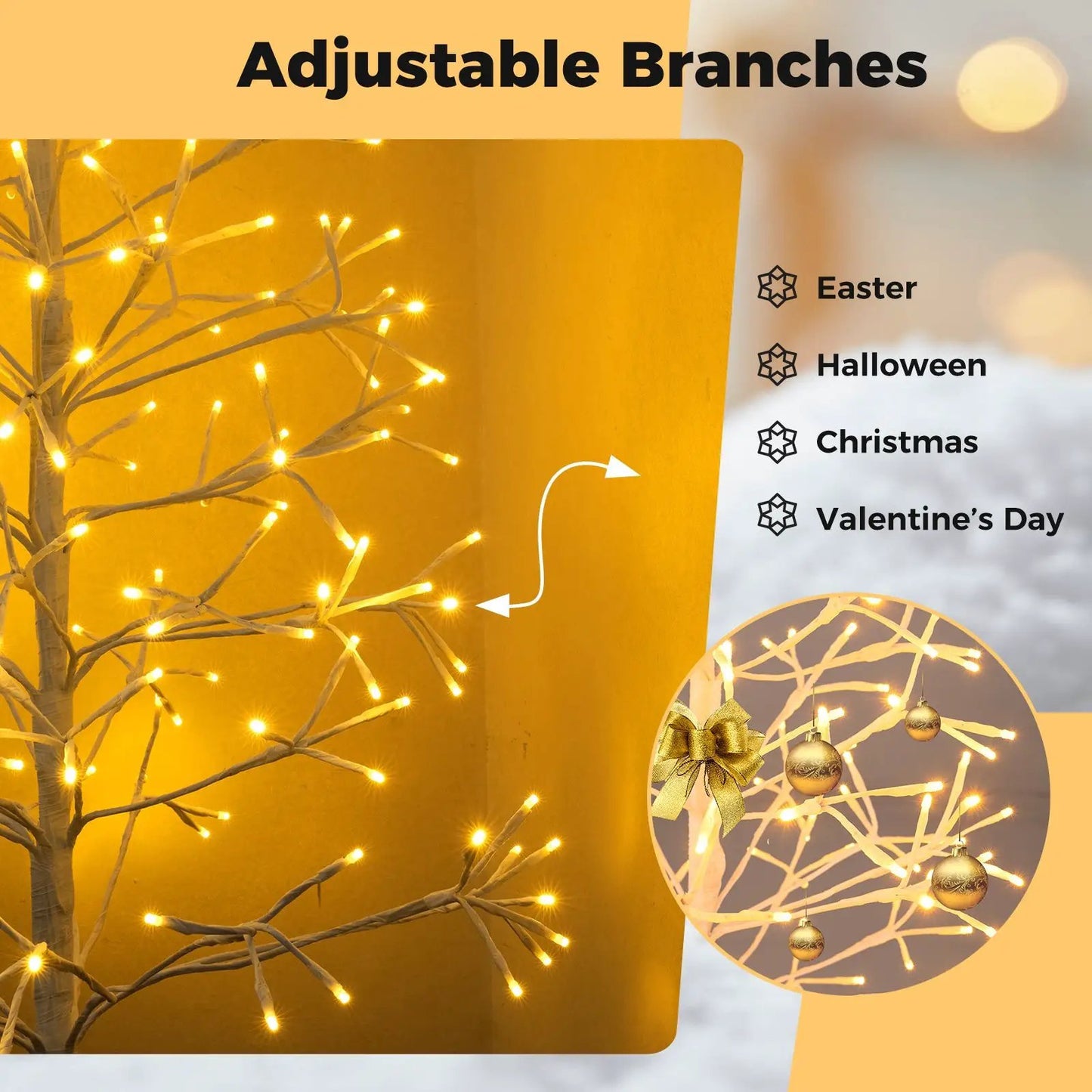 Lit Birch Twig Tree with Warm White LED Lights, pre-lit artificial tree, 5/6/7 ft tall on Tampa Home & Garden Store