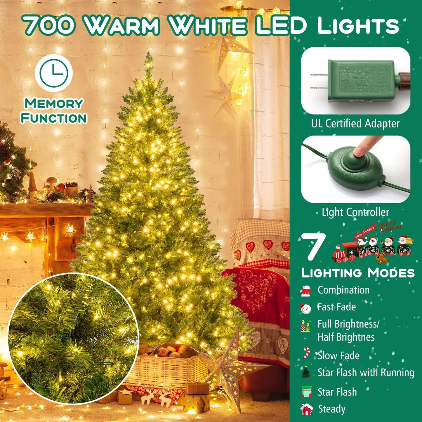 5 to 7 ft artificial Christmas tree with warm white LEDs, 7 lighting modes, memory function DirectDeals on Tampa Home & Garden Store