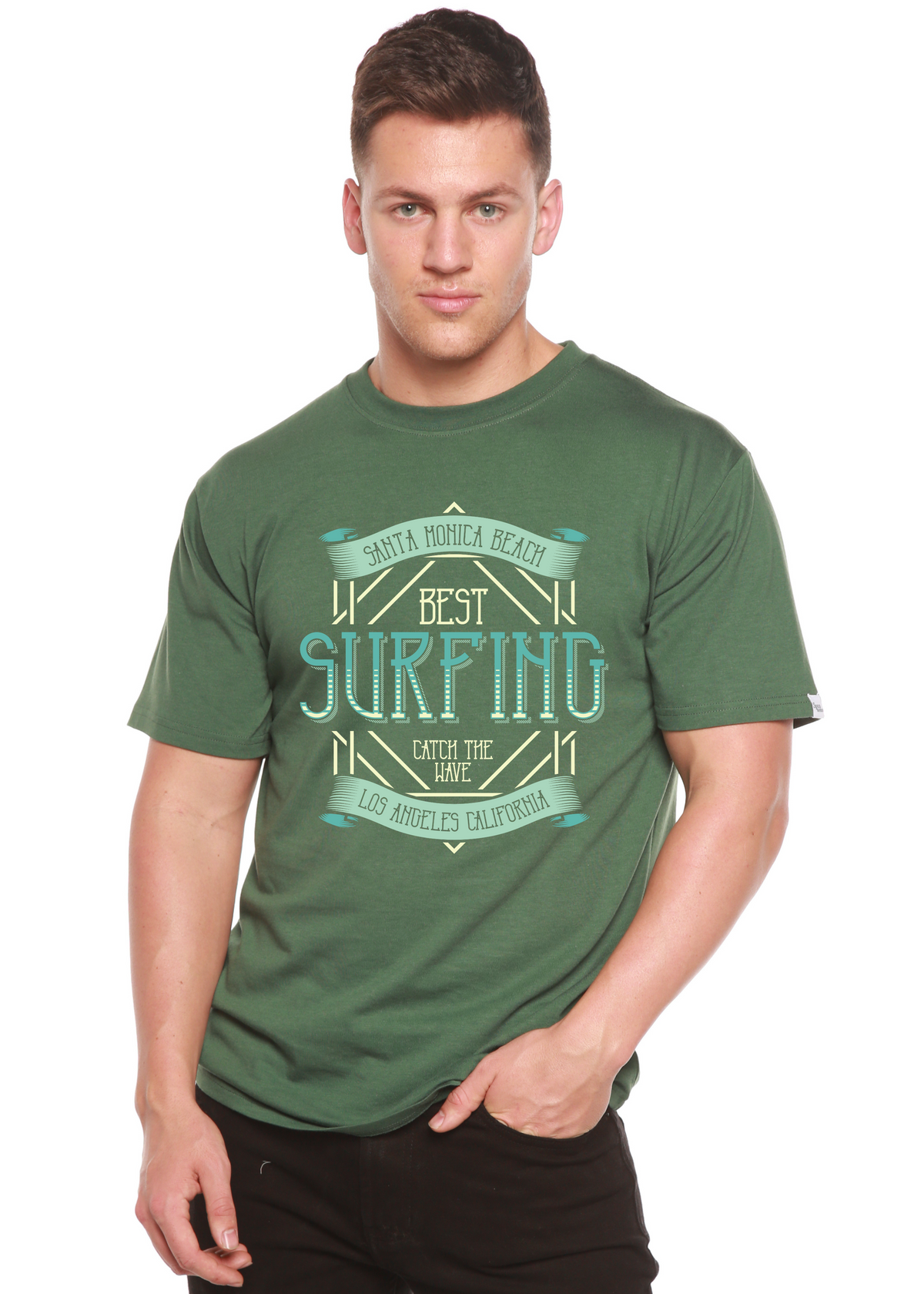 Best Surfing men's bamboo viscose/organic cotton short sleeve graphic Tee green by Spun Bamboo on Tampa Home & Garden Store