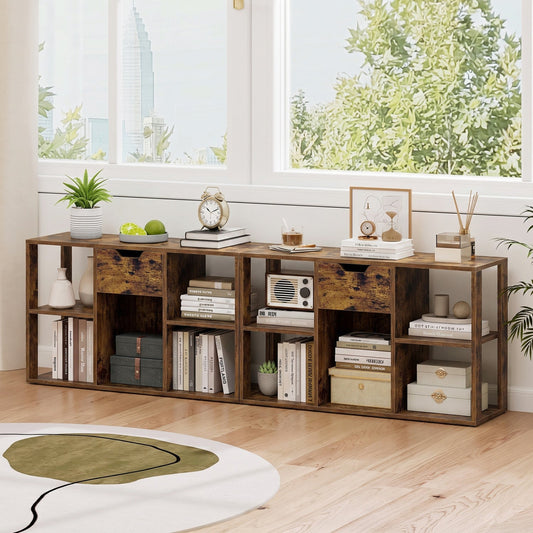 5-Cube Bookcase with Storage Drawer rustic brown with open cubbies and decor accents on Tampa Home & Garden Store