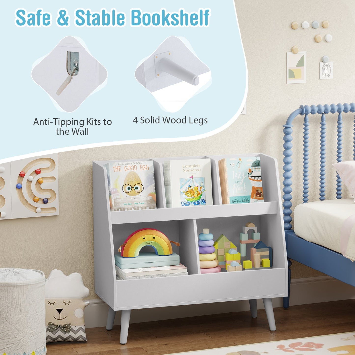 DirectDeals Kids Bookshelf and Toy Organizer 5-Cube Storage Unit in light gray with 4 legs on Tampa Home & Garden Store