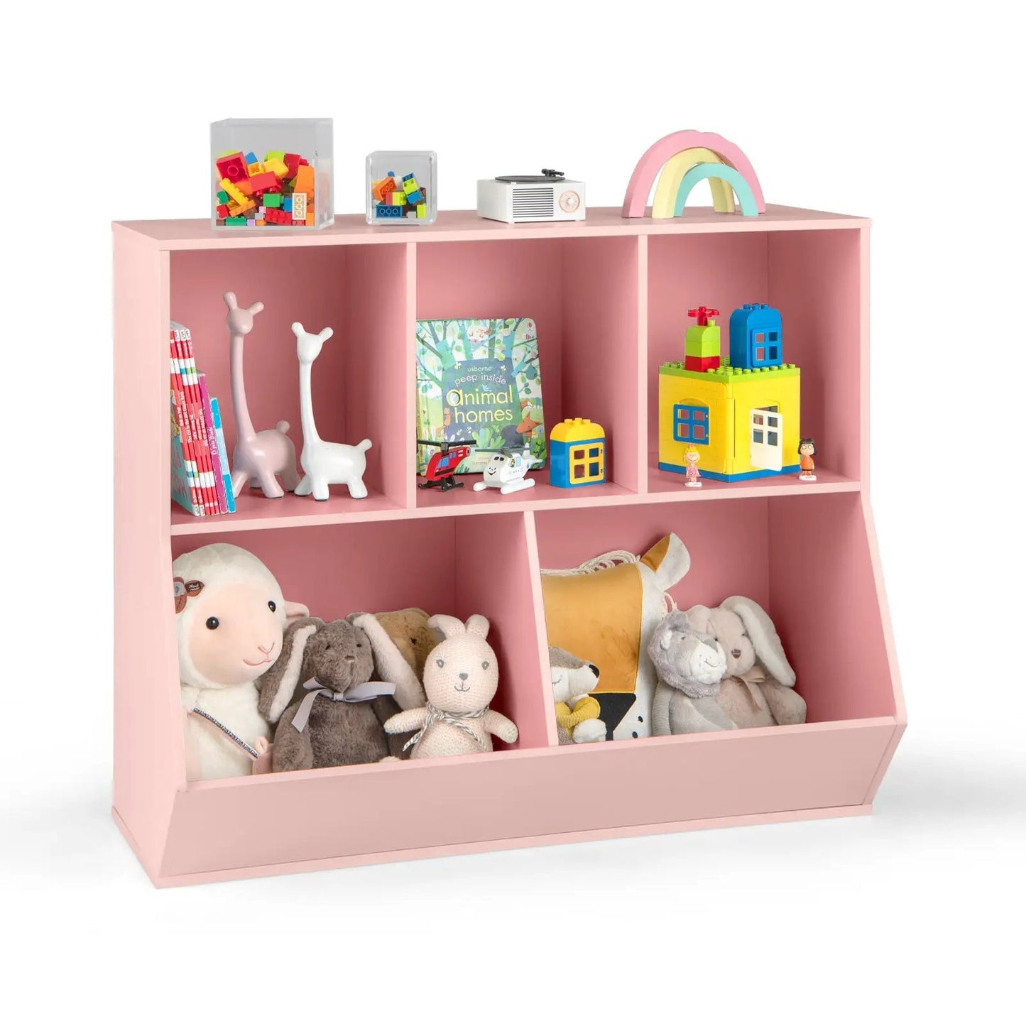 Pink 5-cube wooden toy organizer with anti-tip kits for kids DirectDeals on Tampa Home & Garden Store