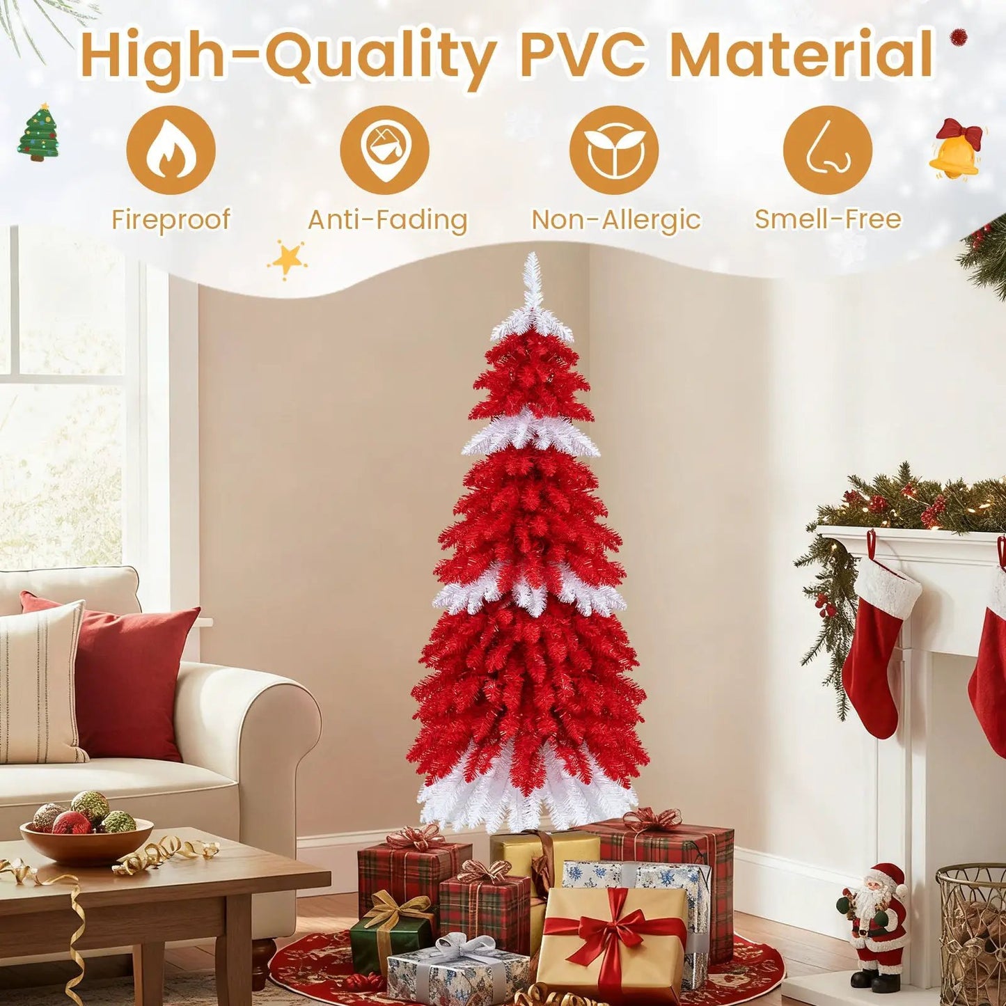 5 ft pre-lit Christmas tree with red tips, white-tipped accents, DirectDeals artificial tree on Tampa Home & Garden Store