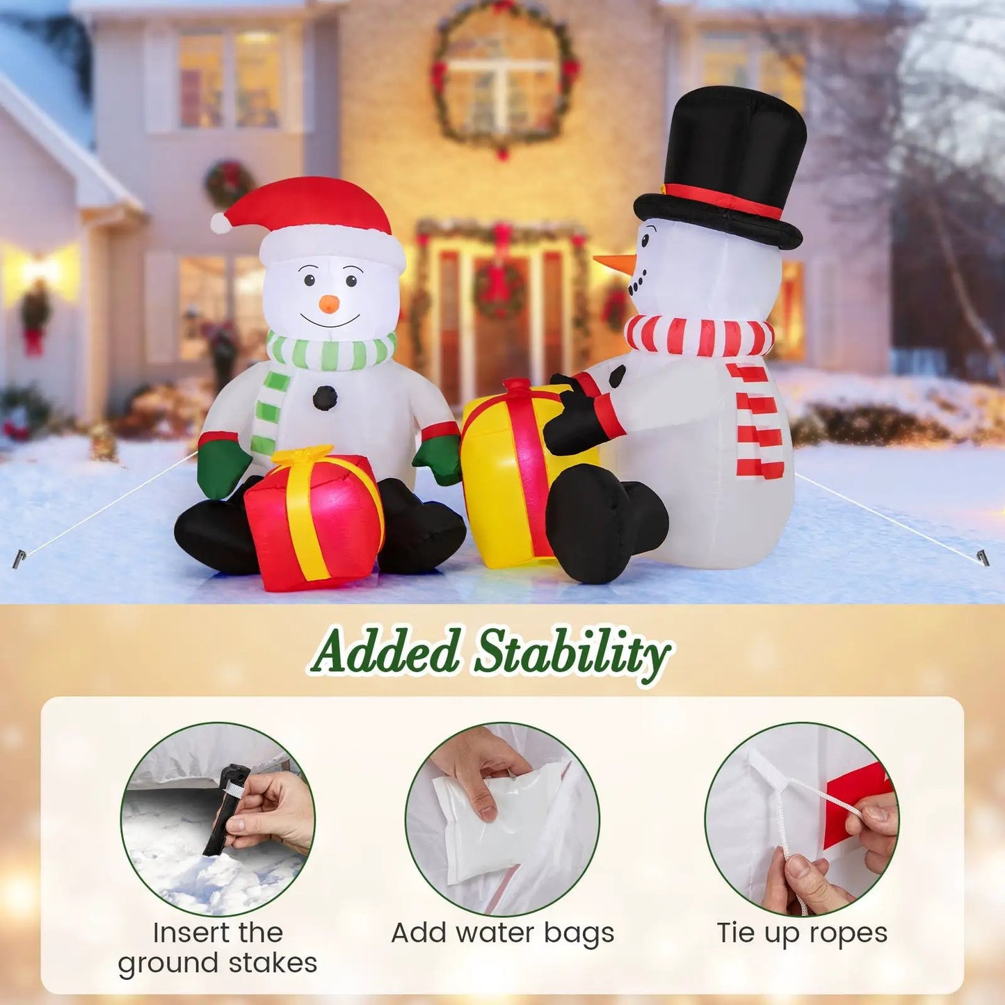 5 Feet 2 Cute Blow-up Snowman Christmas Inflatables with Gift Boxes - Tampa Home & Garden Store