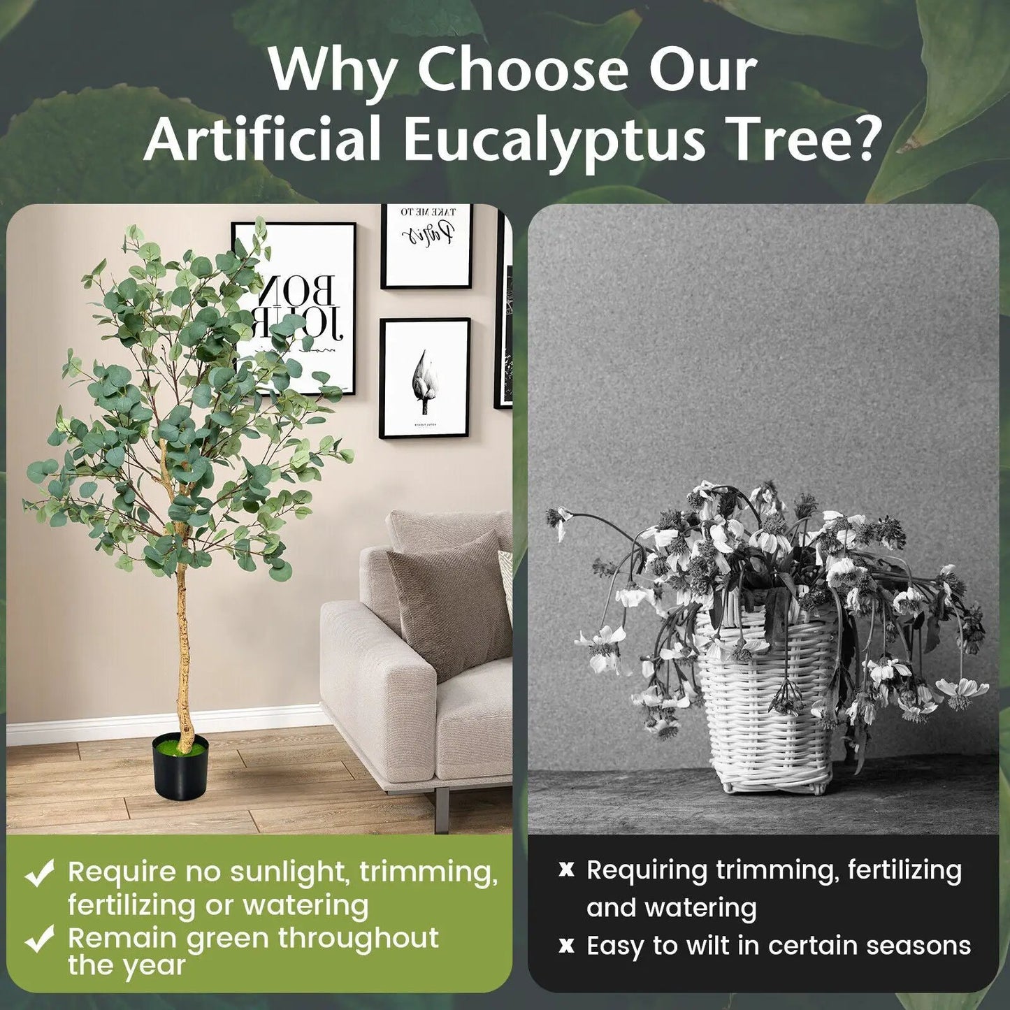 5.5 Feet Artificial Eucalyptus Tree with 517 Silver Dollar Leaves-1 Pack - Tampa Home & Garden Store