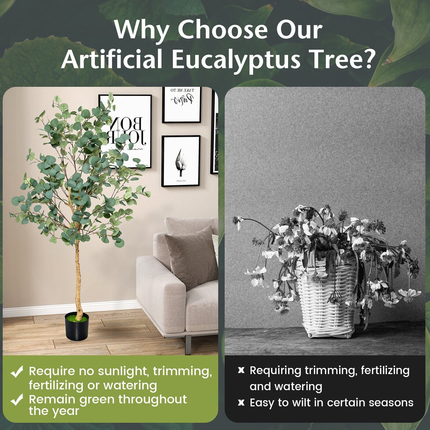 Árbol de eucalipto artificial de 5.5 pies con 517 hojas de dólar de plata - 1 paquete