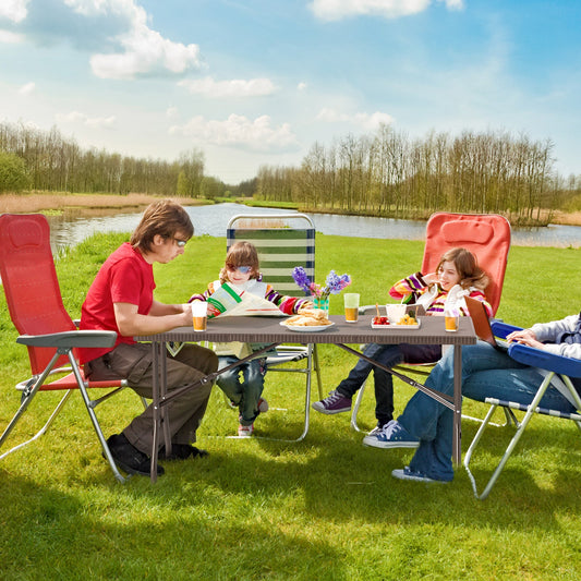 5FT Folding Picnic Table with Rattan Grain HDPE Tabletop and Sturdy Metal Fame-Coffee - Tampa Home & Garden Store