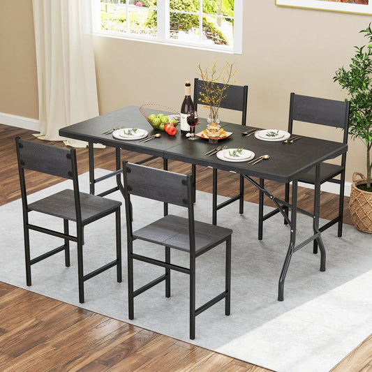 5ft folding picnic table with wood grain HDPE top and black metal legs with matching chairs on Tampa Home & Garden Store