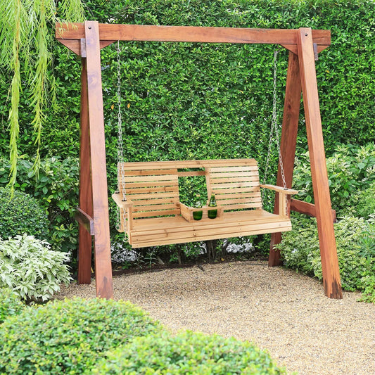 5 Feet Porch Swing Chair with Adjustable Chains in natural wood finish DirectDeals on Tampa Home & Garden Store