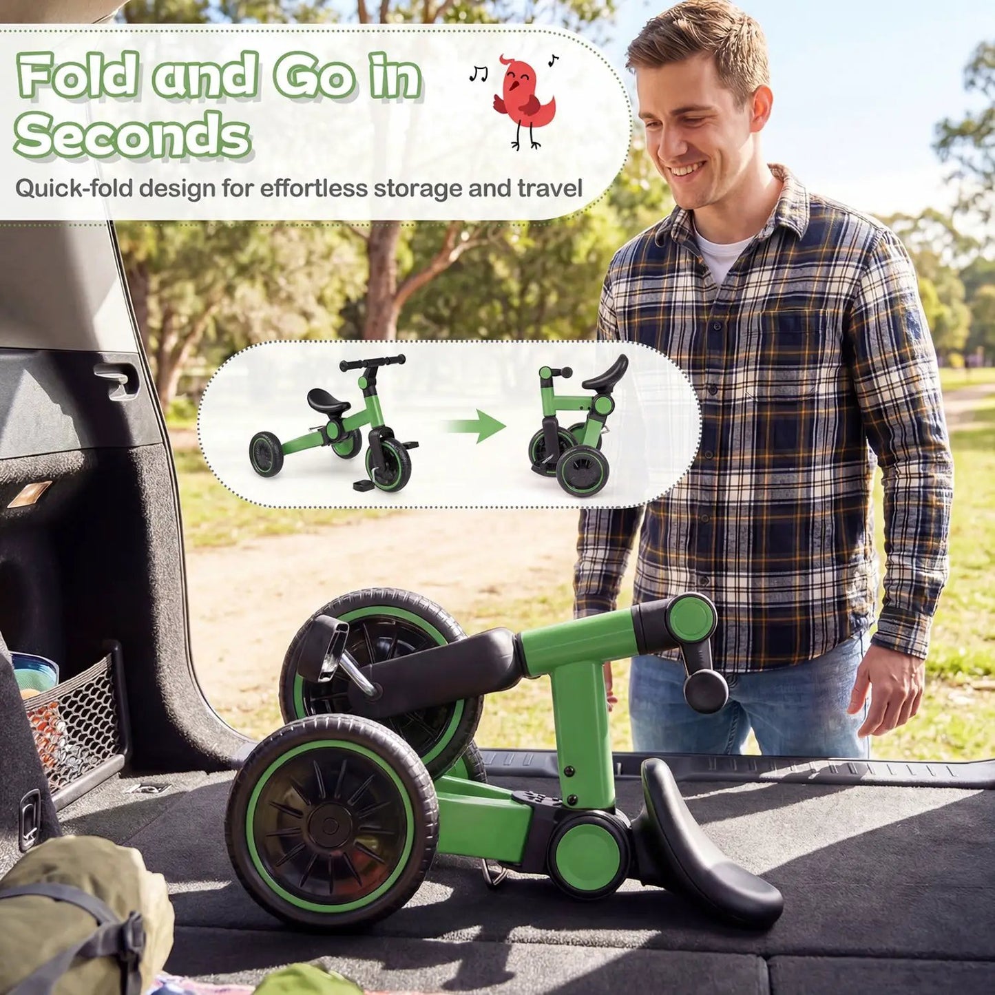 5-in-1 Toddler Bike and Balance Bike with Pedals, green DirectDeals foldable kids bike on Tampa Home & Garden Store
