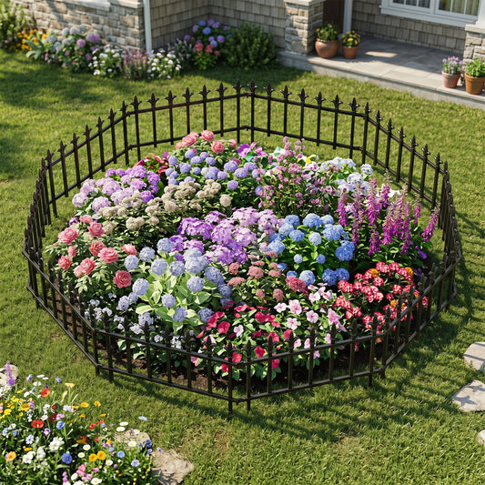Decorative metal garden fence black fleur-de-lis finials 5-pack no-dig DirectDeals on Tampa Home & Garden Store