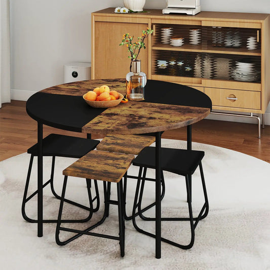 Brown dining set for 4 with a two-tone round table and four stools on Tampa Home & Garden Store