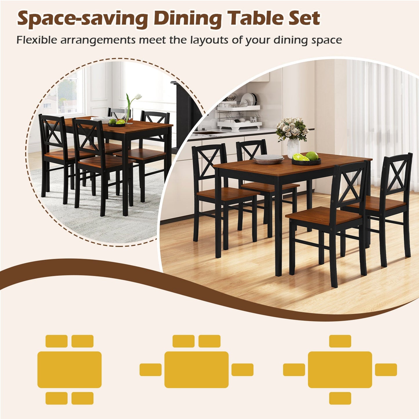 DirectDeals 5 piece dining set with rectangular coffee-finish table and four black chairs on Tampa Home & Garden Store