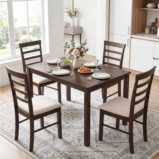 5-Piece dining table set for 4 with upholstered chairs in dark wood by DirectDeals on Tampa Home & Garden Store