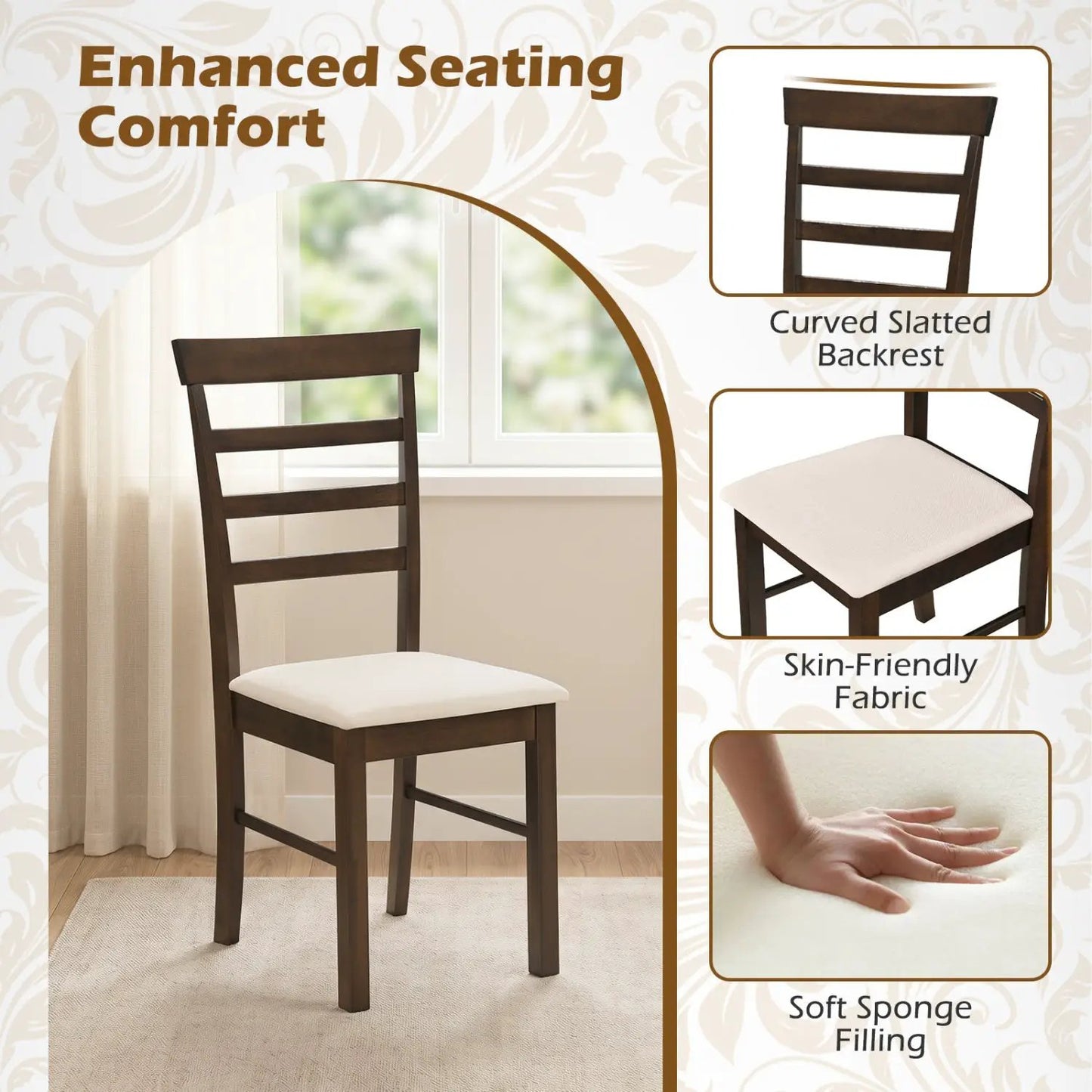 5-Piece Dining Set for 4 With Upholstered Chairs