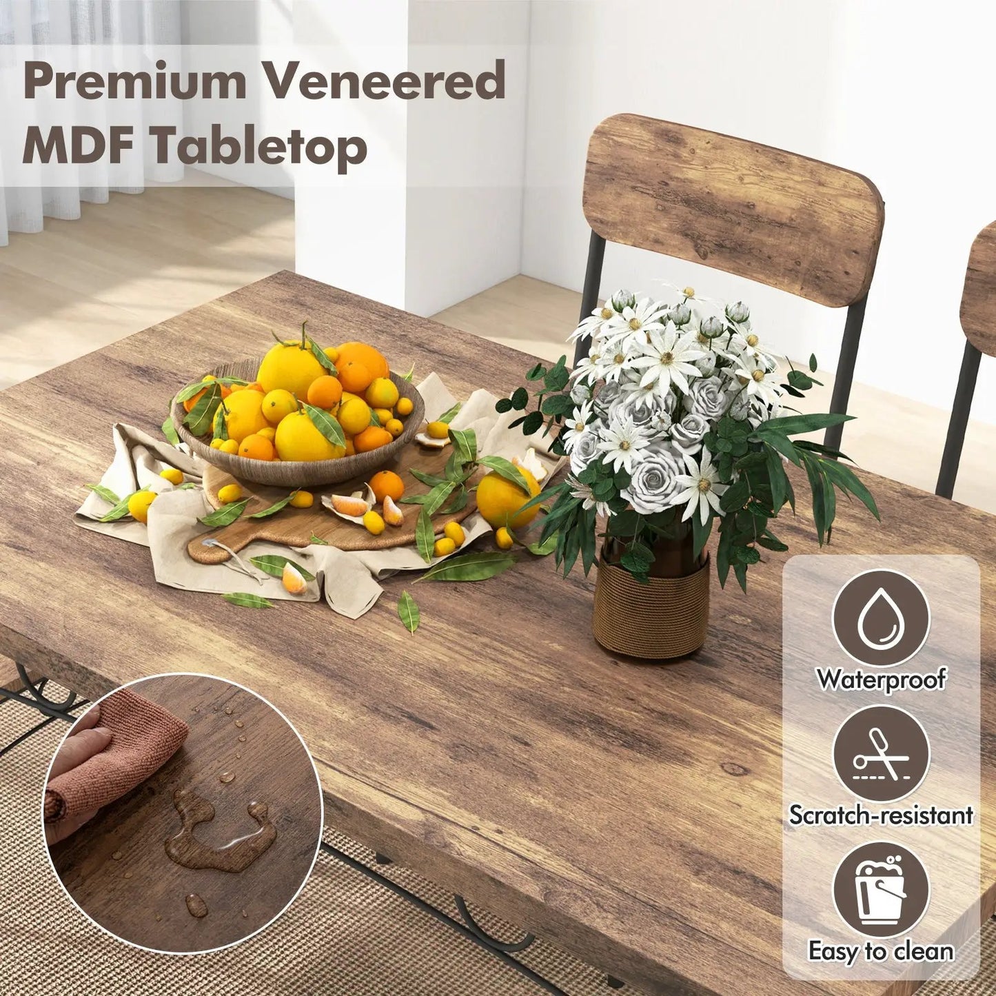 Industrial dining table set for 4 in brown veneered MDF with 5 pieces DirectDeals on Tampa Home & Garden Store
