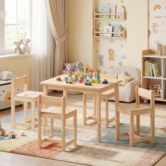 5-Piece Kids Table and Chairs Set Solid Rubber Wood Toddler Activity Table - Tampa Home & Garden Store