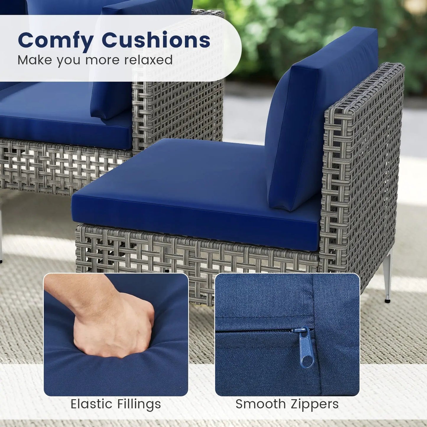 5 Piece Navy Patio Furniture Set with Glass Table in rattan wicker DirectDeals on Tampa Home & Garden Store