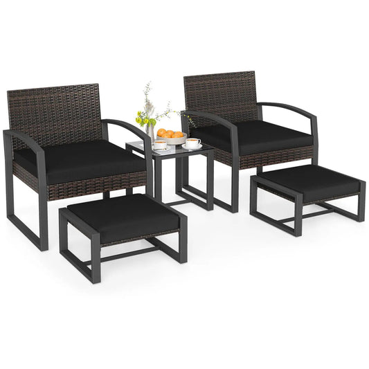5-Piece Patio Conversation Set With 2 Ottomans