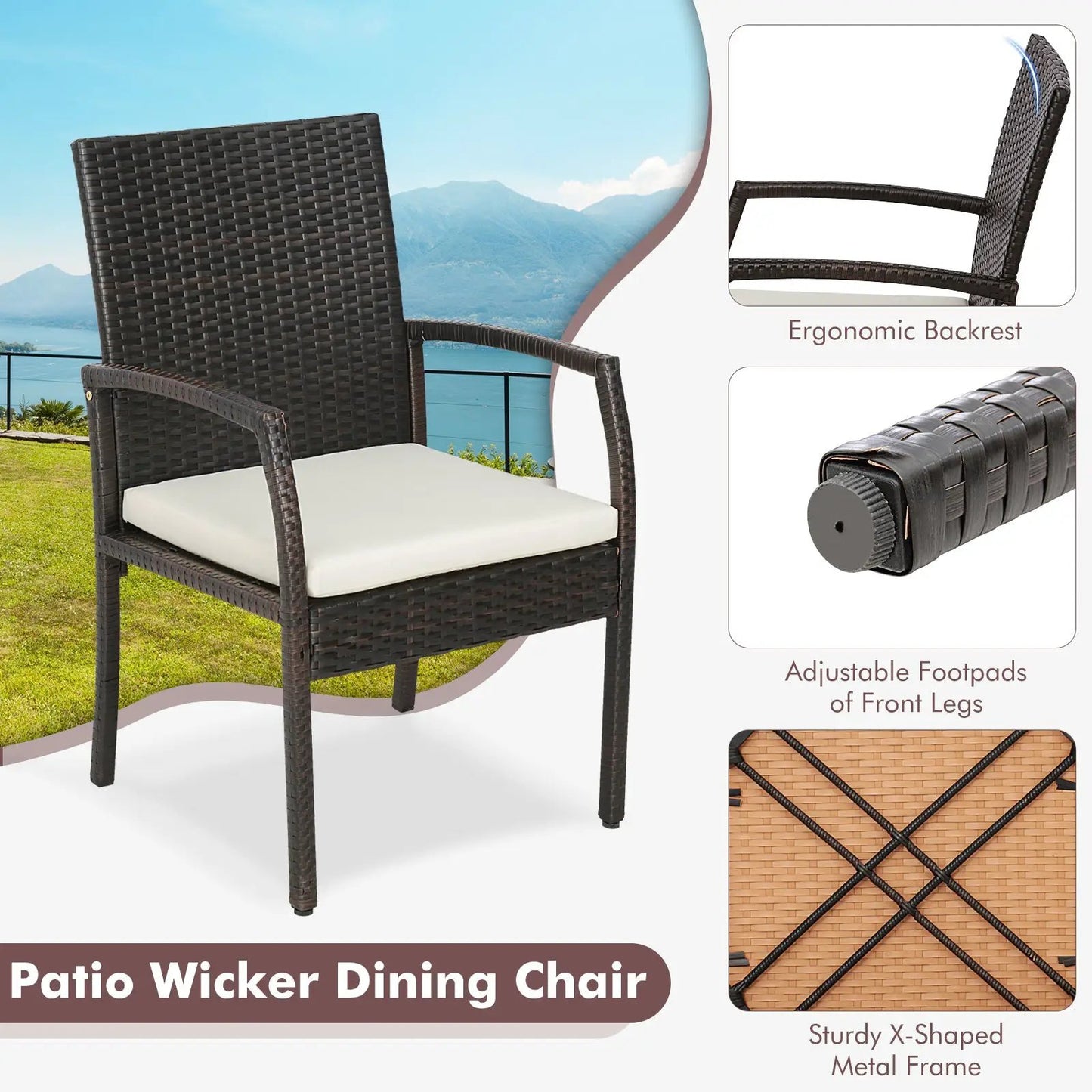 5 Pieces Patio Rattan Dining Set with Umbrella Hole and Seat Cushions - Tampa Home & Garden Store