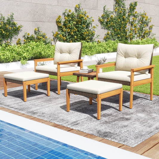 5 Piece Rattan Furniture Set with Square Coffee Table-White - Tampa Home & Garden Store
