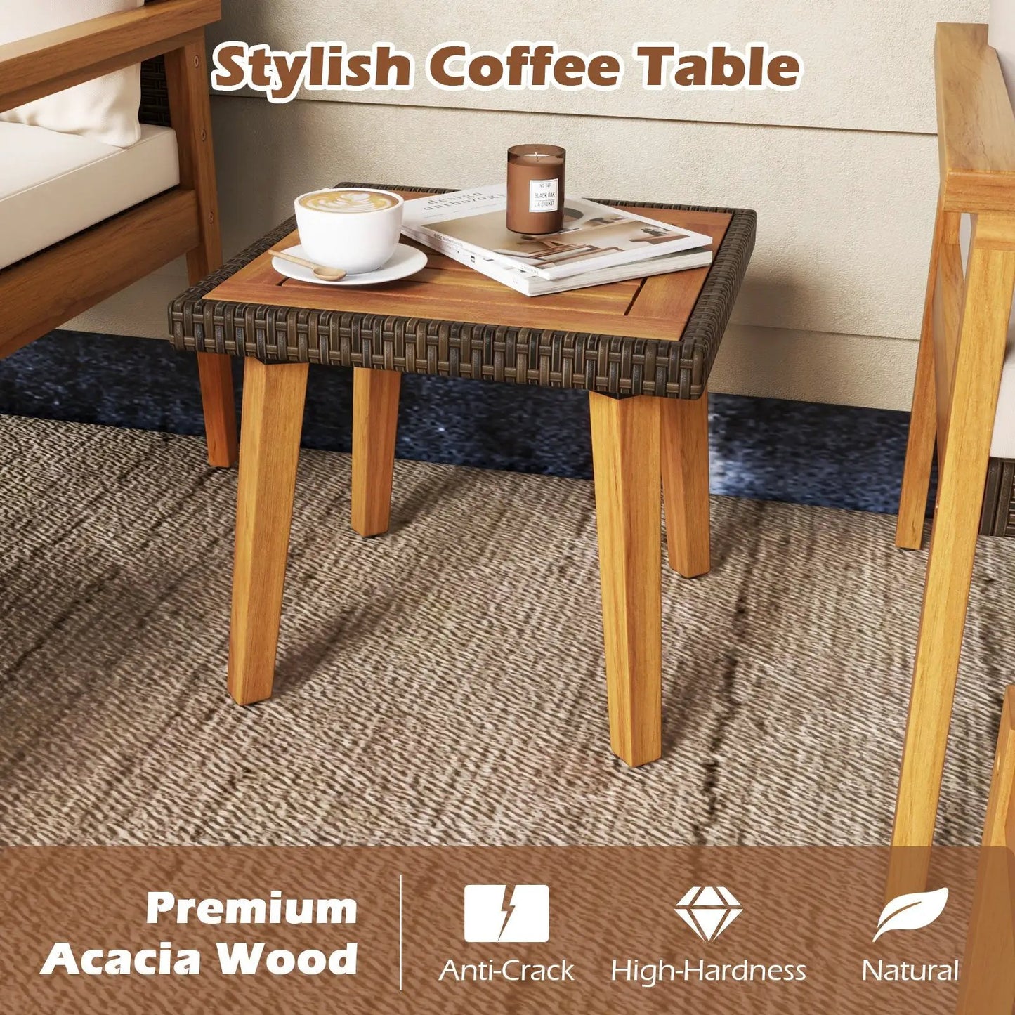 5 Piece Rattan Furniture Set with Square Coffee Table-White - Tampa Home & Garden Store