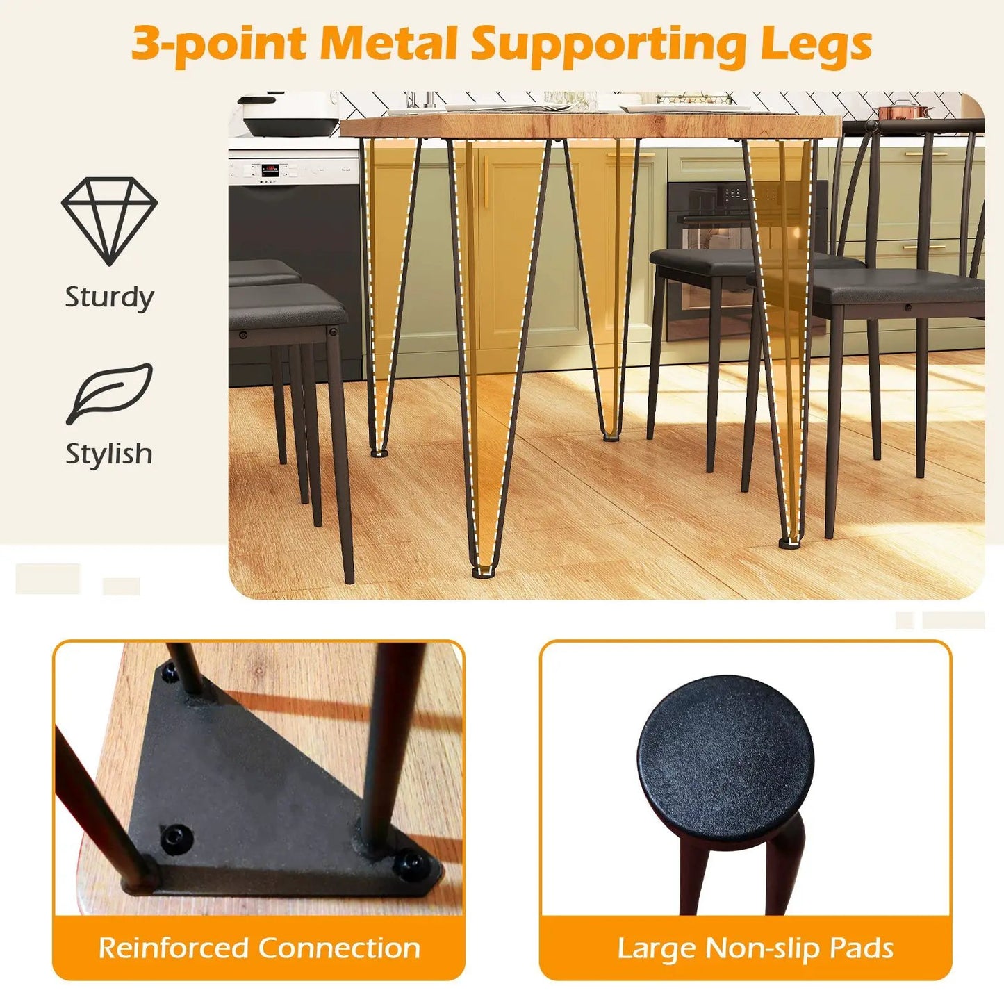 Industrial Space Saving Dining Set wood tabletop black metal legs 4 chairs DirectDeals on Tampa Home & Garden Store