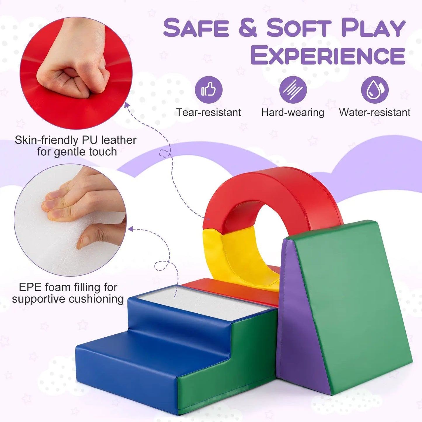 5-piece kids climbing toy set DirectDeals with colorful PU leather cover and soft foam padding on Tampa Home & Garden Store
