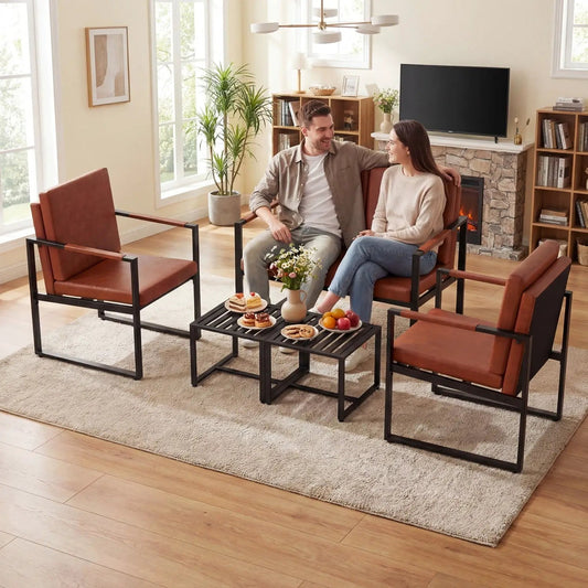 5 Piece Room Set with 2 Chairs and 2 Tables in brown leather DirectDeals on Tampa Home & Garden Store