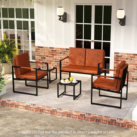 Set of 2 black metal end tables with slatted tops for outdoor patio on Tampa Home & Garden Store
