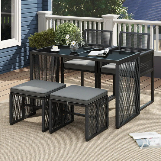 5 Pieces Outdoor Conversation Set with Removable Cushions for Backyard Porch-Gray - Tampa Home & Garden Store