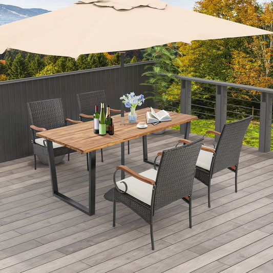 5 Pieces Patio Rattan Dining Set with Umbrella Hole for Poolside Backyard - Tampa Home & Garden Store