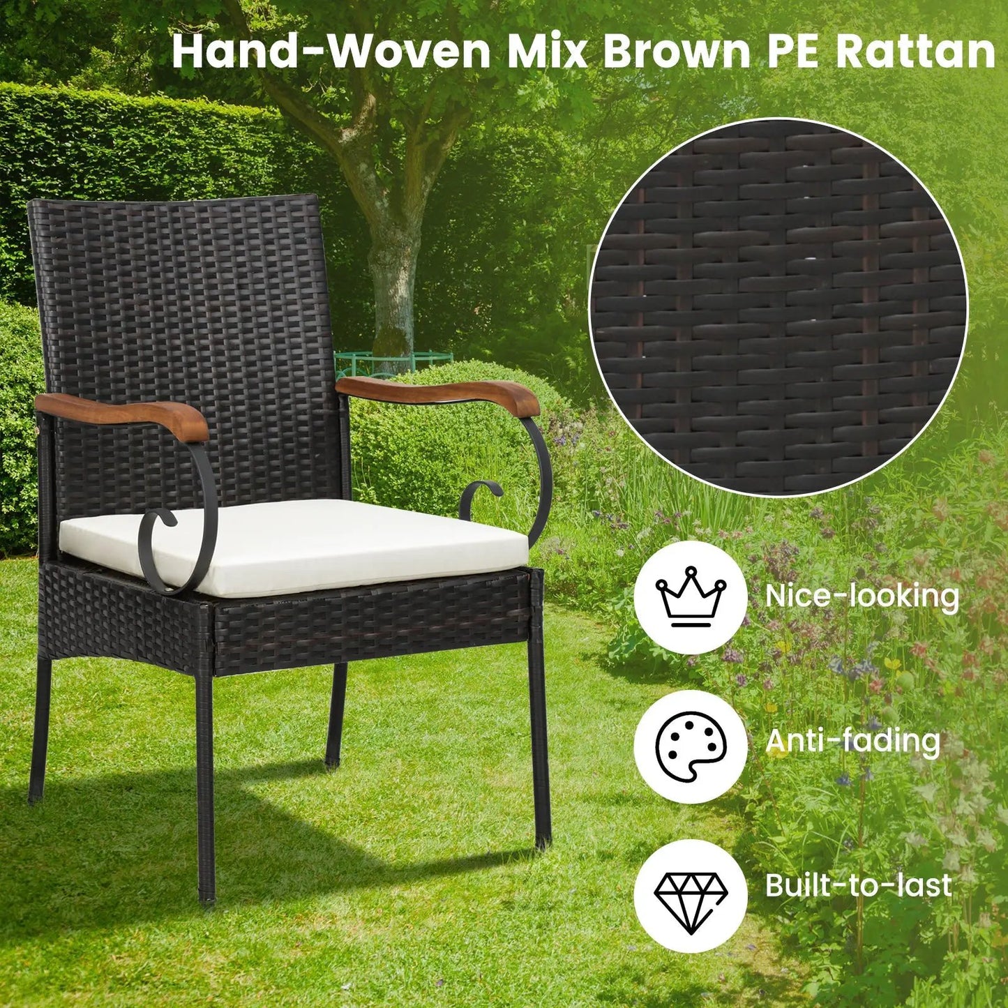 5 Pieces Patio Rattan Dining Set with Umbrella Hole for Poolside Backyard - Tampa Home & Garden Store