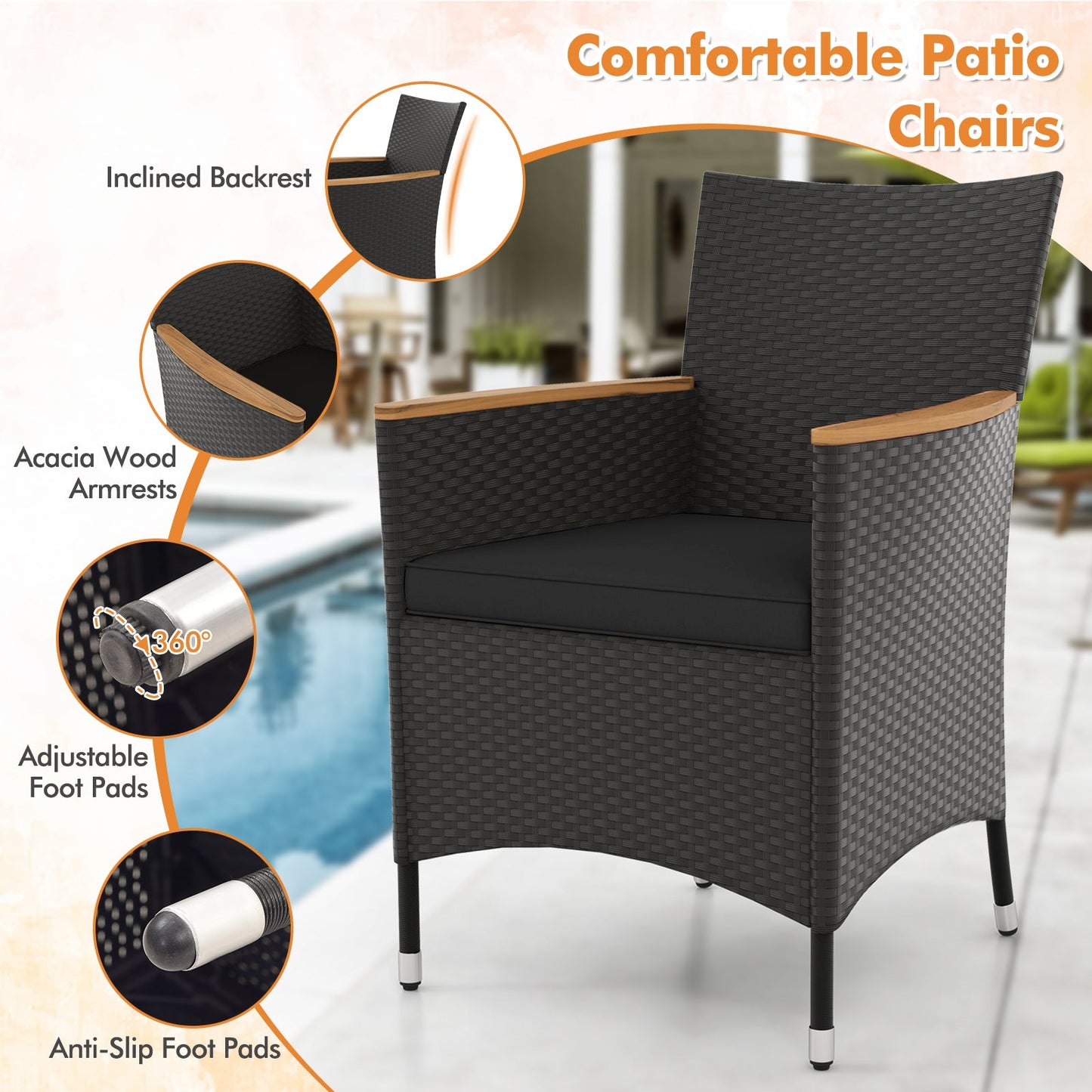 5 Pieces Patio Dining Table Set for 4 with Umbrella Hole
