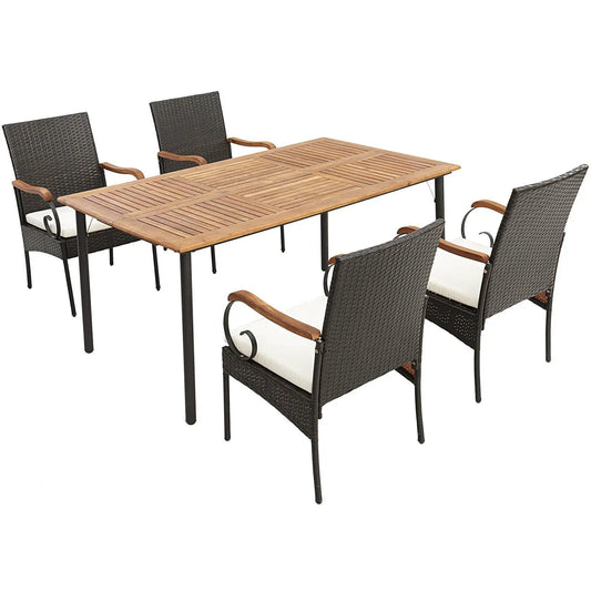 5 Piece Patio Wicker Set with Umbrella Hole; dark wicker chairs with armrests and cushions on Tampa Home & Garden Store