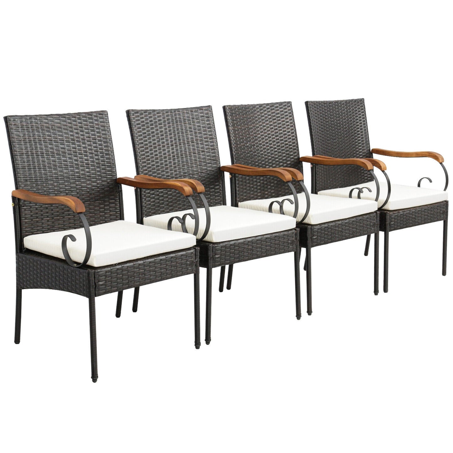 5 Pieces Patio Wicker Dining Set with Detachable Cushion and Umbrella Hole