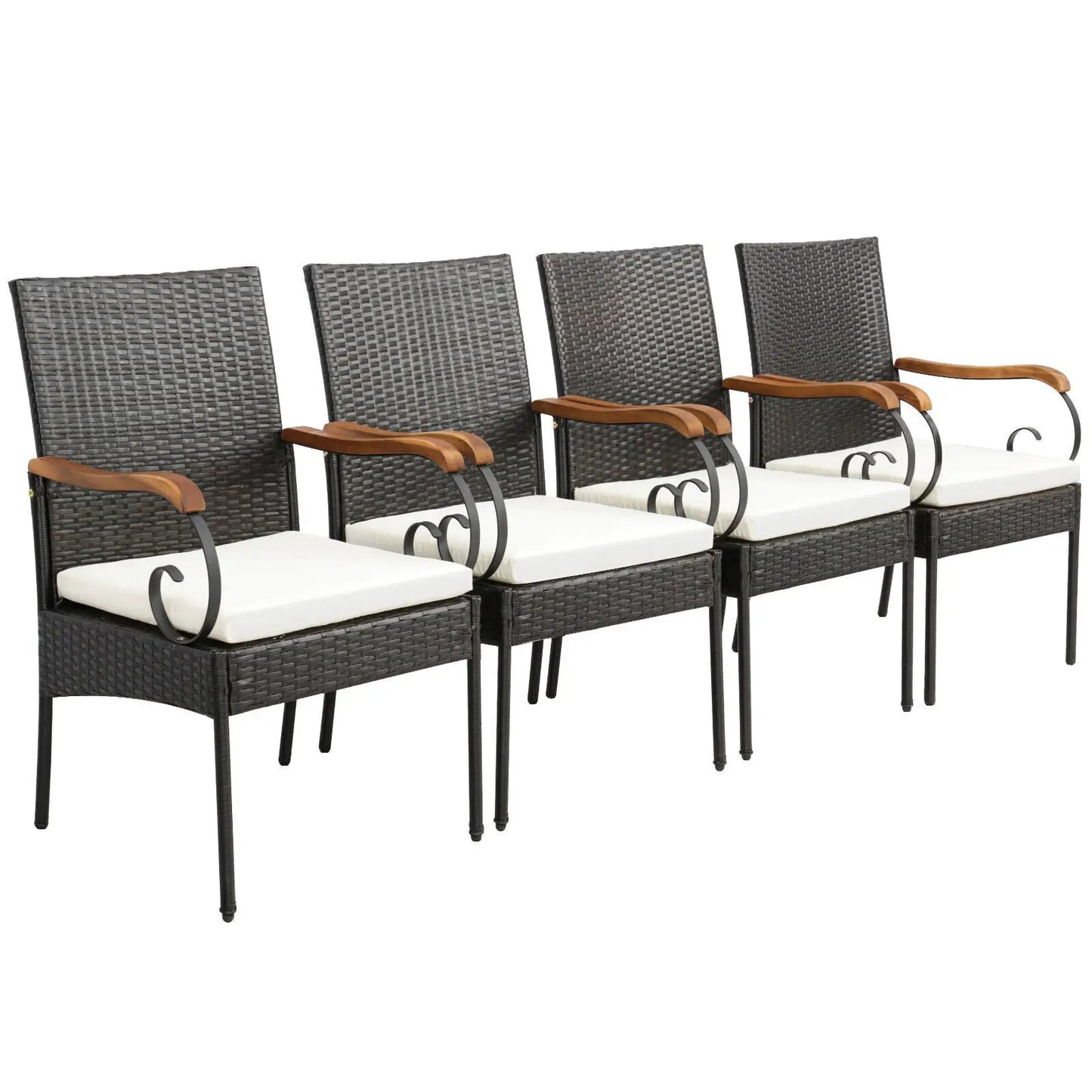 5 Pieces Patio Wicker Dining Set with Detachable Cushion and Umbrella Hole - Tampa Home & Garden Store