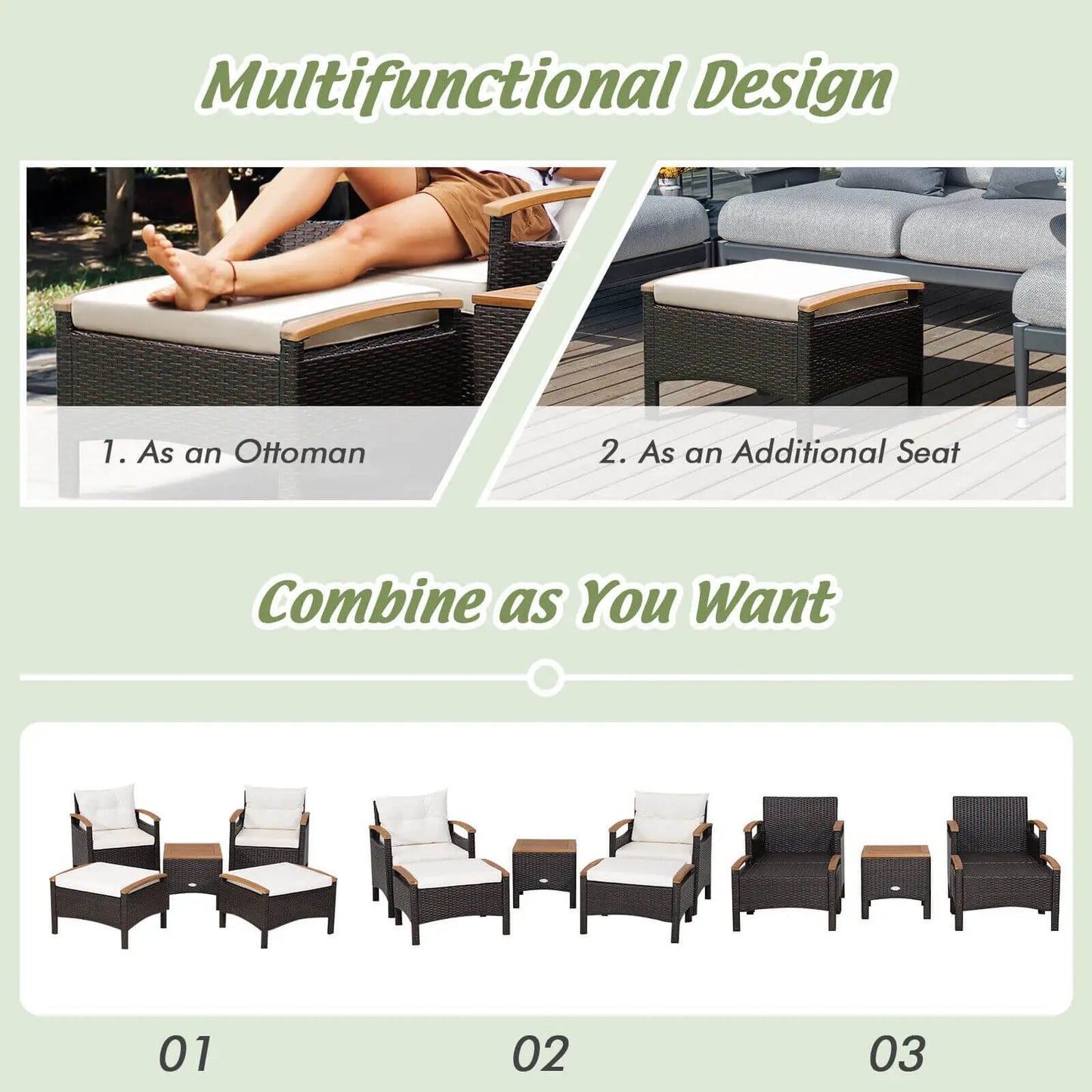 5-Piece Patio Conversation Set Cushions Ottomans DirectDeals in dark wicker with beige cushions on Tampa Home & Garden Store