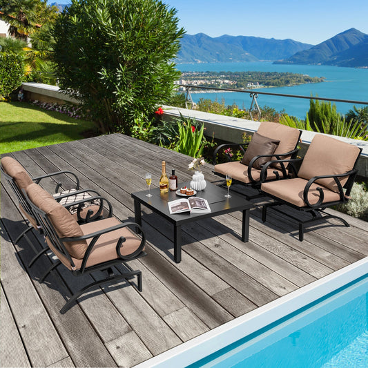 5 Pieces Patio Rocking Chairs and 4-in-1 Fire Pit Table with Fire Poker - Tampa Home & Garden Store