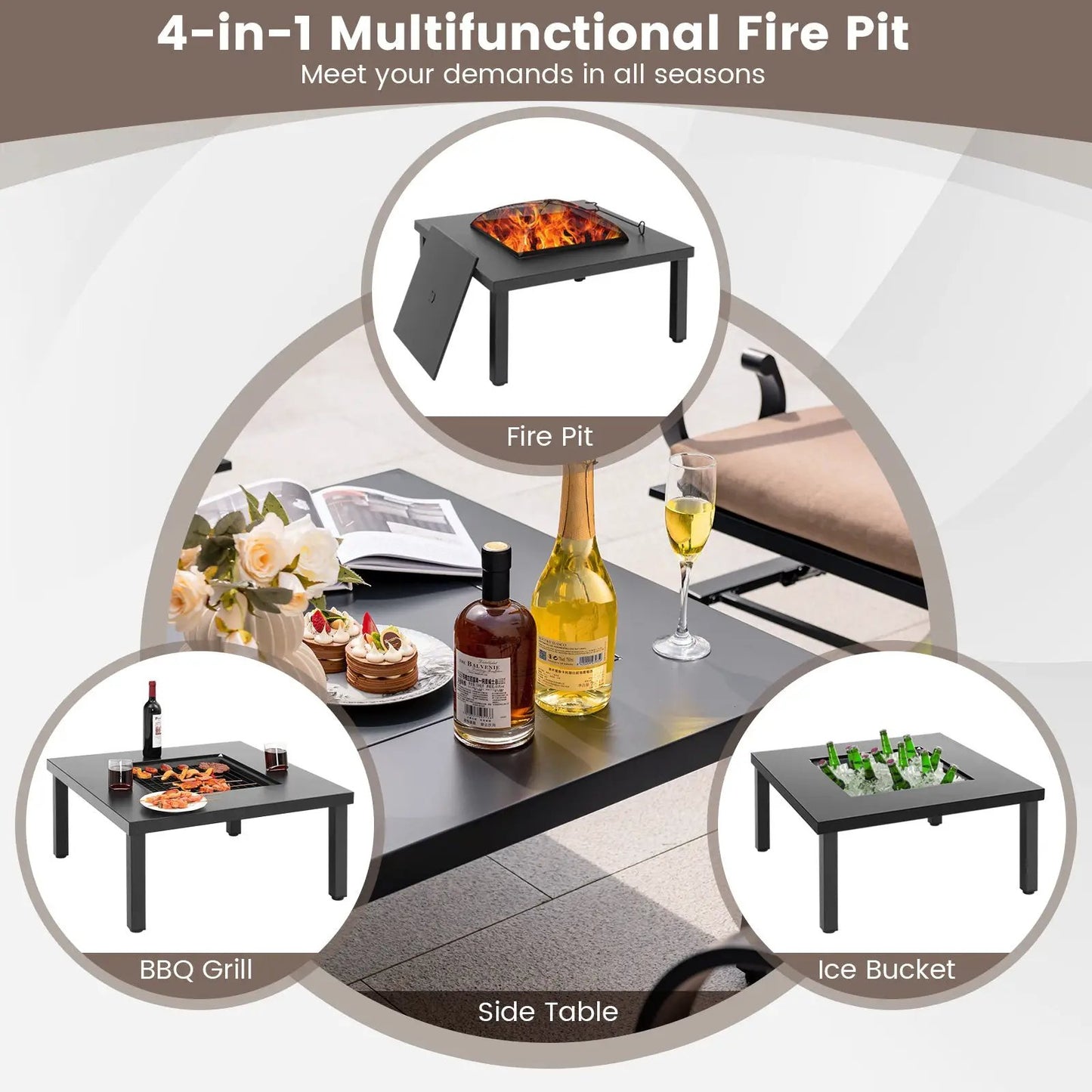 DirectDeals 5-Piece Patio Rocking Chairs and 4-in-1 Fire Pit outdoor set in dark gray on Tampa Home & Garden Store