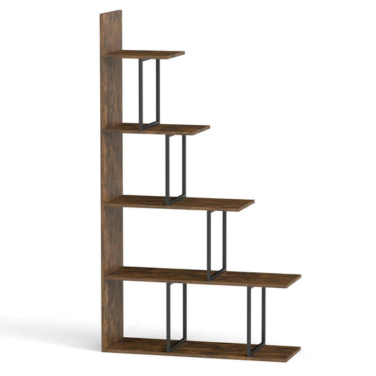 5-Tier Stepped Bookshelf 62in tall with wood shelves and black metal frame by DirectDeals on Tampa Home & Garden Store
