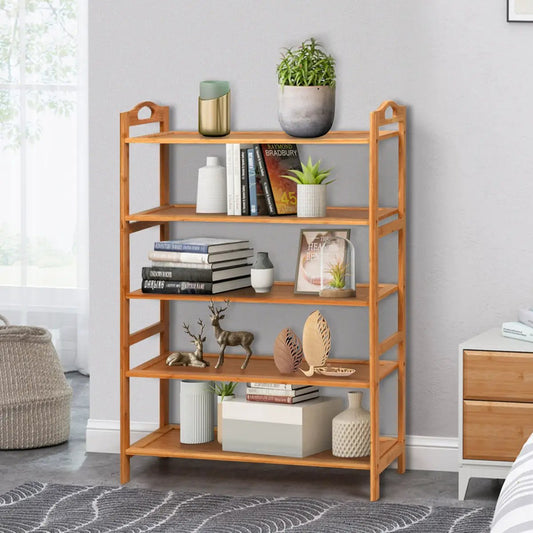 5 Tier Bamboo Free Standing Shoe Rack Natural finish with bamboo shelves and minimalist design on Tampa Home & Garden Store