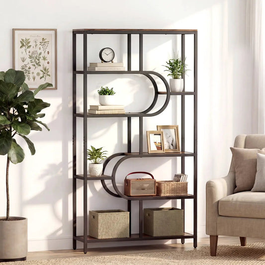 Tall Etagere Bookcase With Shelves and U Shape